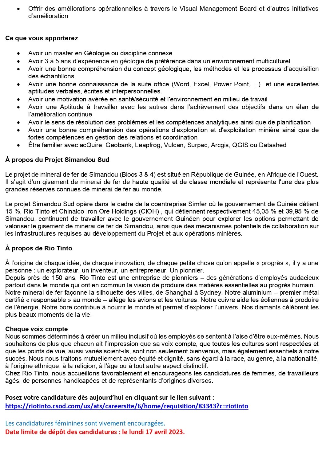 Avis de recrutement de Cinq (5) Géologues | p 3